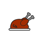 Rotisserie and dome accessory feature, with an icon of roasted meat on a platter, for flame-grilling roasts, bakes and pizza