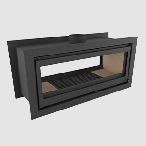 Forge I D120 double-sided built-in fireplace shown as standalone unit on plain background