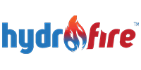 Hydrofire brand logo with blue and orange flame icon