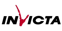Invicta logo featuring a stylised red flame on a black rectangular background.